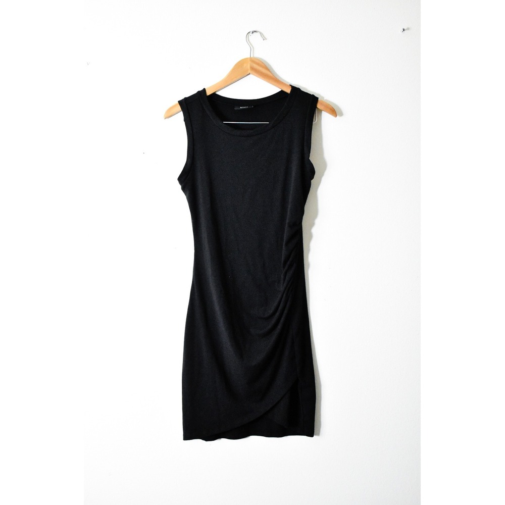 VICI Ruched Mini Dress Womens Small Black Modern Sleeveless‎ Tulip Hem Slim Fit
